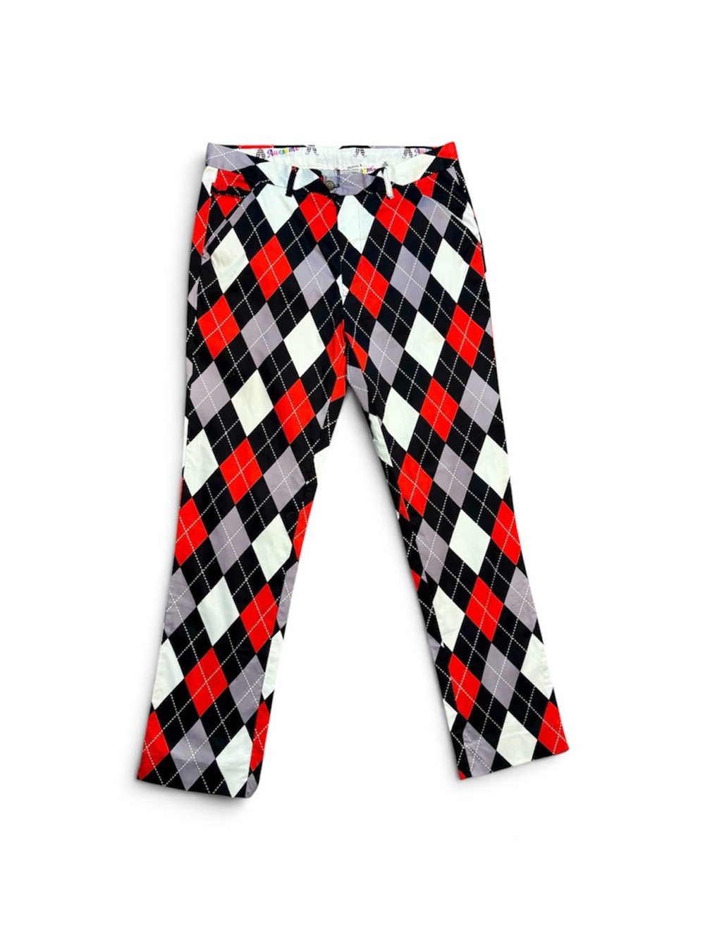 Royal & Awesome Red Black Gray Argyle Golf Pants Cotton Stretch Clown Pants